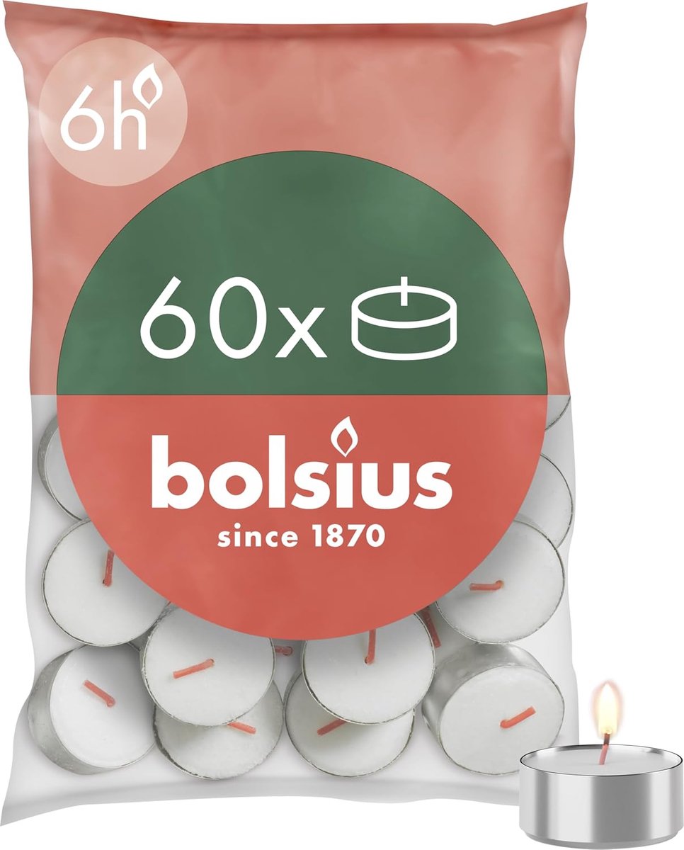 Thijox - Theelichtjes 60 stuks, 6 uur brandduur, witte decoratieve kaarsen van natuurlijke plantenwas, vegan, zonder palmolie, ideaal voor sfeervolle