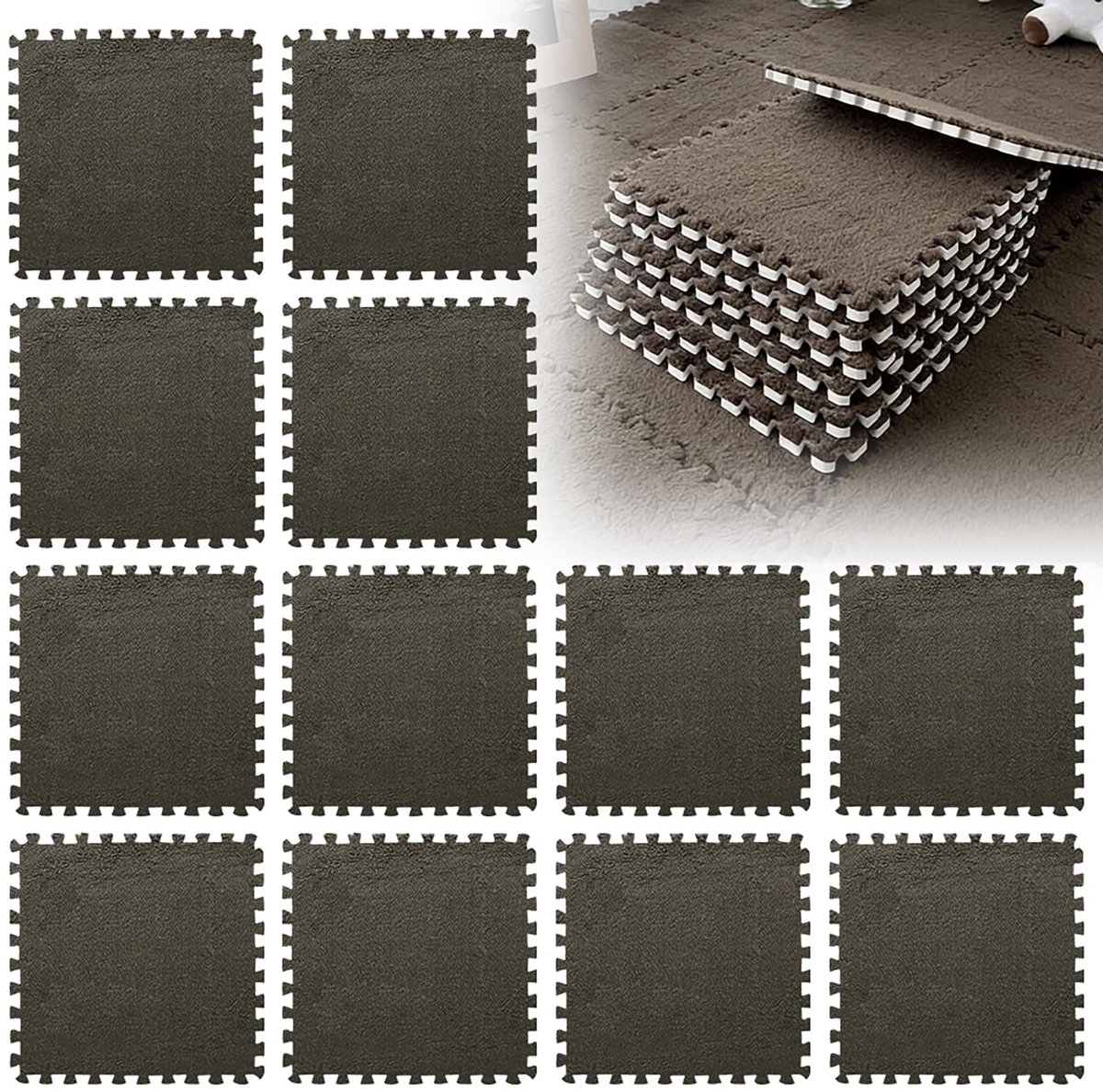 Dailygoods- Puzzelmat 12-delig - Schuimmat 30 x 30 cm - Vloermat voor kinderkamer - Antislip en comfortabel - Milieuvriendelijk en geurneutraal - Extra dik 1,25 cm