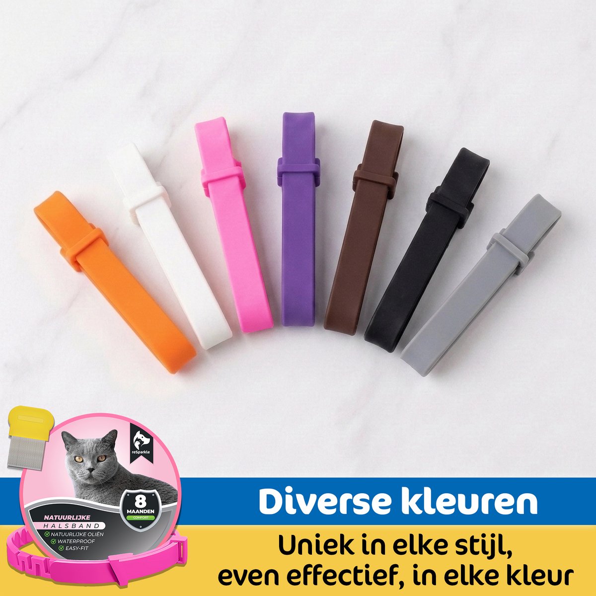 reSparkle Halsband Kat - Natuurlijk - Inclusief Vlooienkam - Roze – foto 6