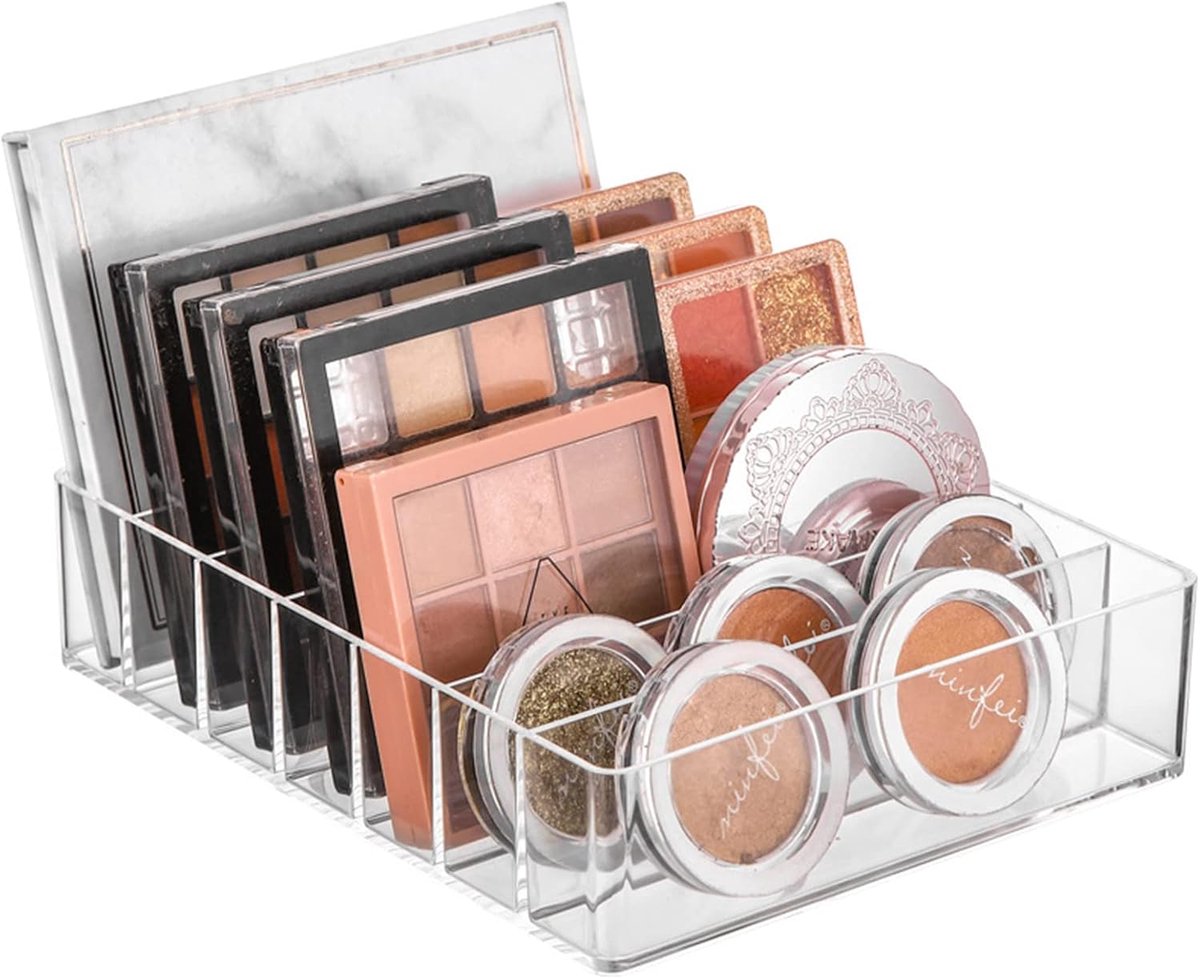 SnelShoppen - Make-uporganizer voor make-uptafel, acryl oogschaduw-pallethouder, transparante kunststof cosmetica-palletorganizer met 7 vakken voor la