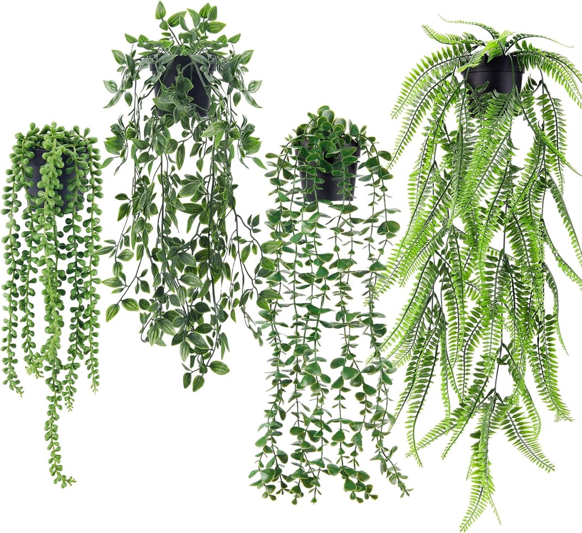 SnelShoppen - 4 Packs Kunstmatige Hangplanten Nep Planten groen voor Binnen en Buiten Decoratie - Faux Pot Planten voor Thuis, Kamer, Plank en Tuin