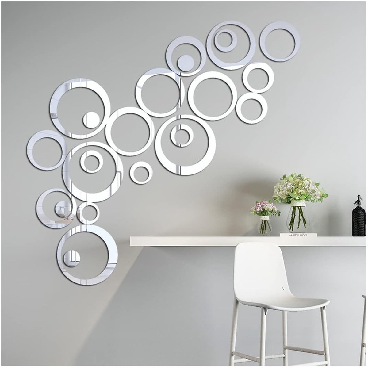 Dailygoods- Muurstickers 24 Stuks - Wanddecoratie - Decoratieve Spiegels - Muurdecoratie Woonkamer - Eenvoudig Aanbrengen - Herbruikbaar zonder Resten