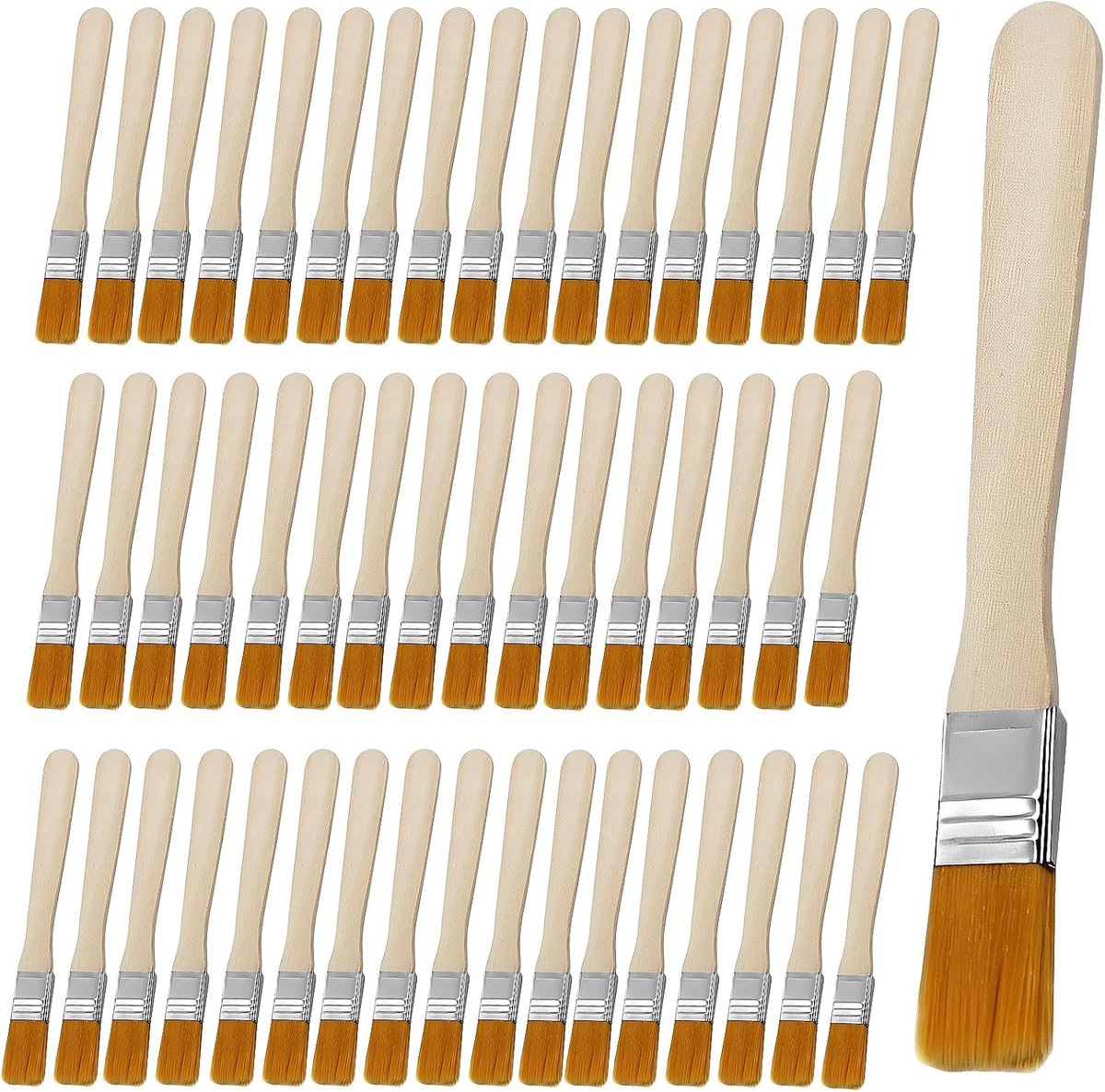SnelShoppen - 50 Stuks Verfkwasten Set, Platte Kwasten, 13 cm Lang, Houten Handvat, Nylon Haren, Ideaal voor DIY Schilderen, Kunst, Muren, Creatieve P