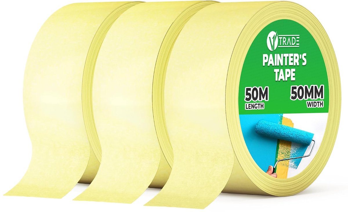 Thijox - Afplaktape 50 mm x 50 m - Universele schilderstape, residuvrij, verwijderbare schilderscrêpe voor professioneel gebruik, ideaal voor binnen e