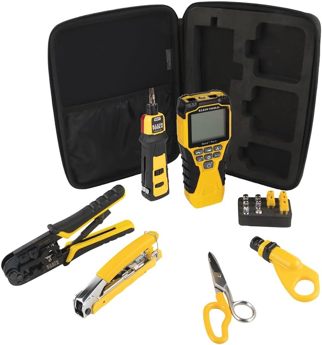 Thijox - 6-delige Kabelinstallatietestset met Krimptangen, Scout Pro 3 Kabeltester, Kniptangen, Punchdown-gereedschap en Koffer voor Professioneel Geb