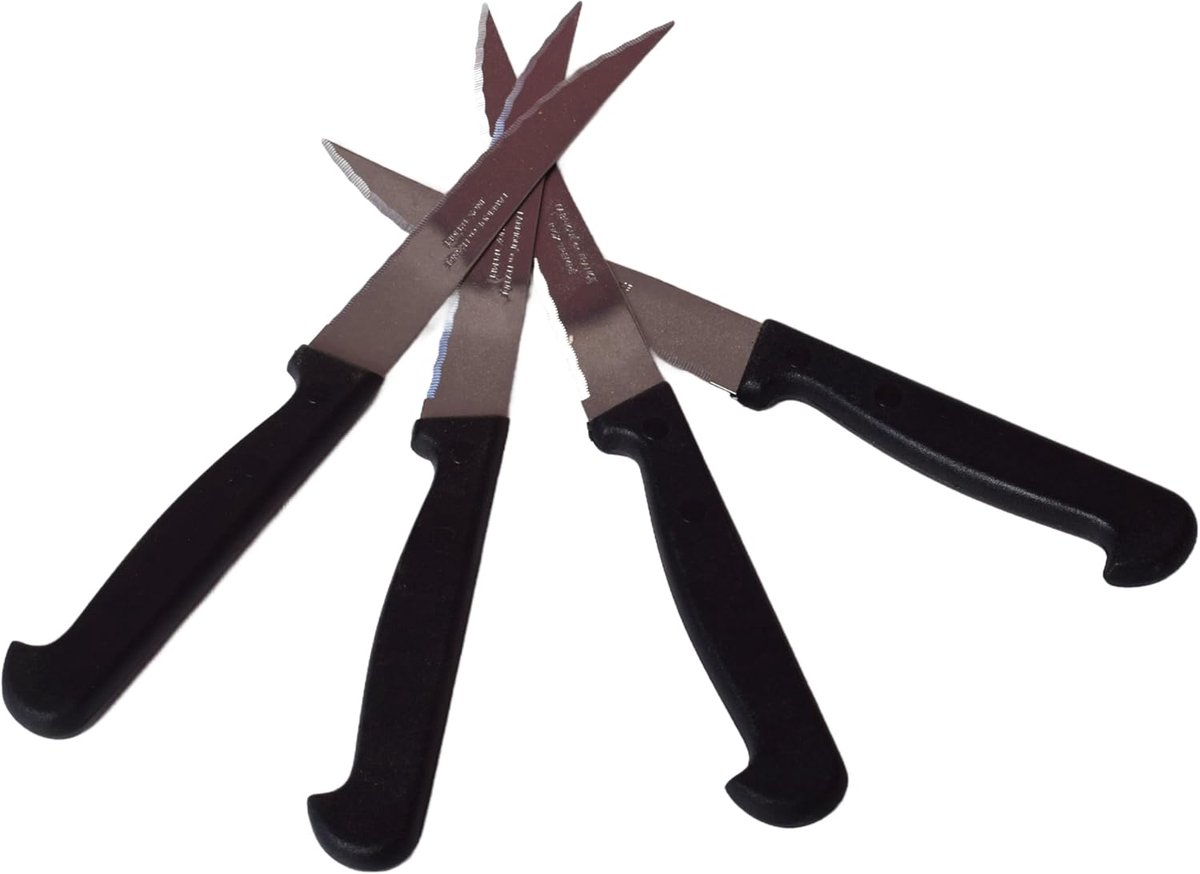 Thijox - Set van 4 Steakmessen - Zwarte Tafelmessen, Vleessnijders van Roestvrij Staal - 21cm - Made in France - Onmisbaar voor Koken en Feestjes
