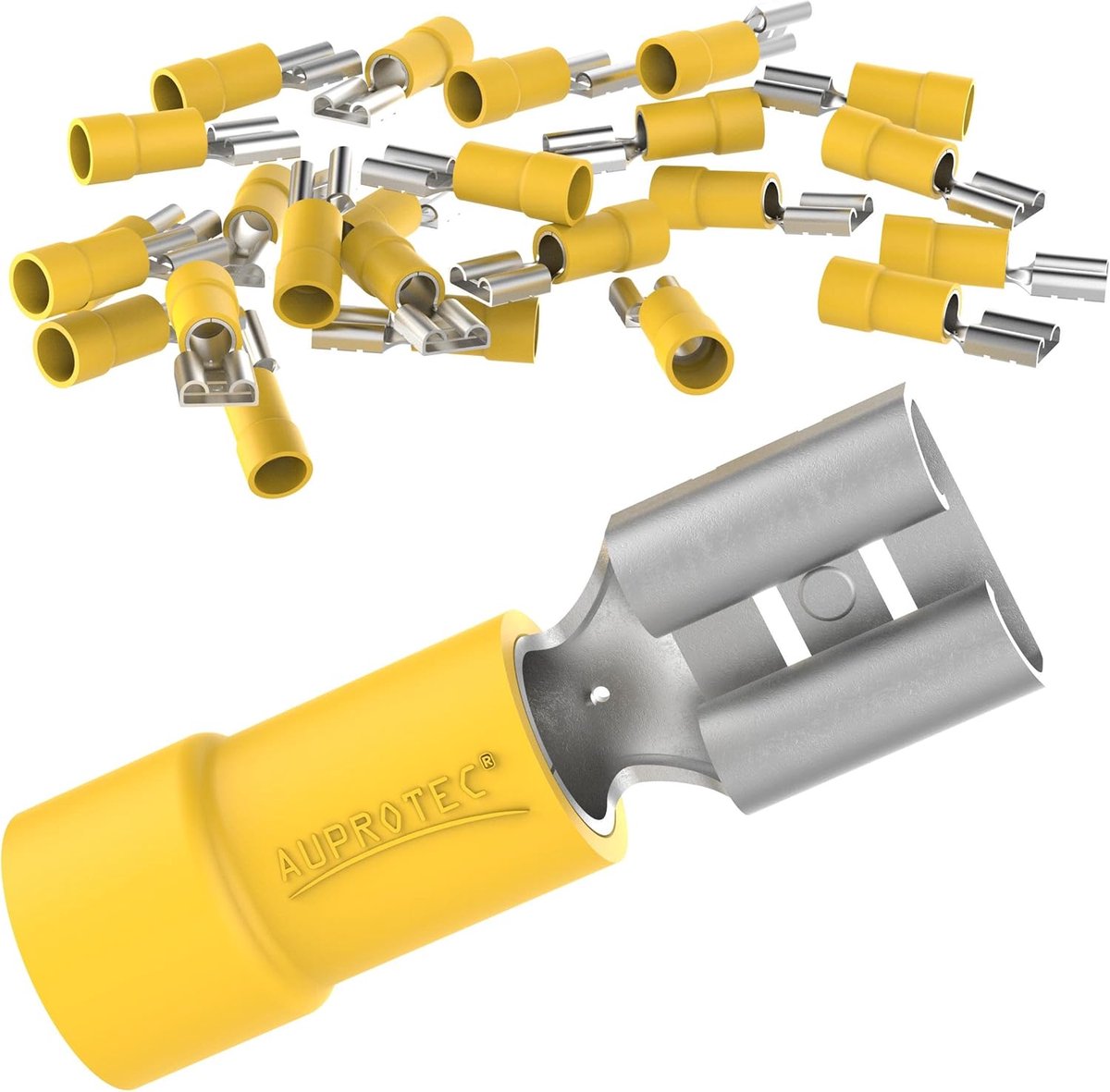 Thijox - 10x Platte Steekhulzen 4,0-6,0 mm² Geel - Geïsoleerde PVC Vrouwelijke Connector FDD-kabelconnector - Vertind Messing - Voor Elektrische Verbi