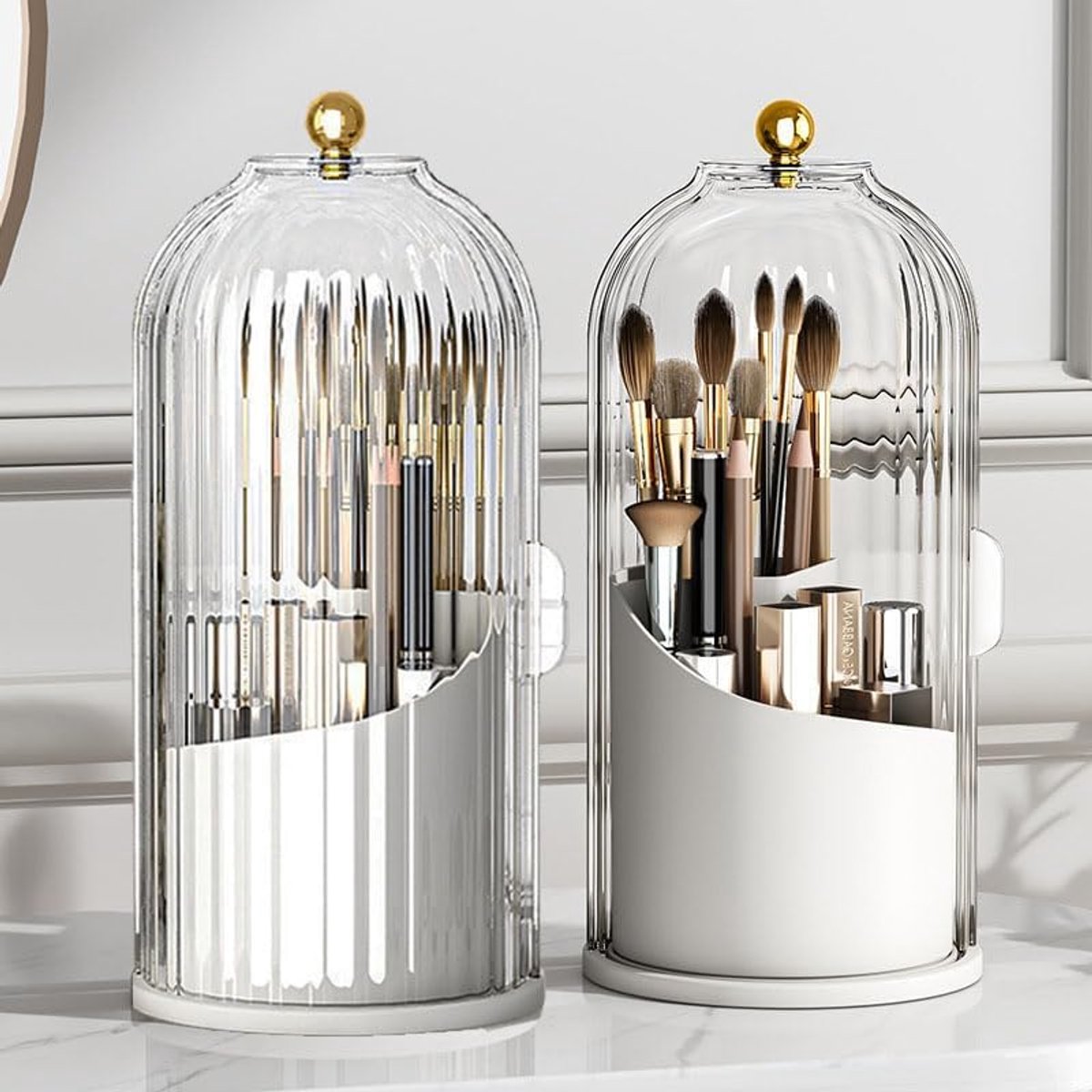 Thijox - Make-up Borstel Houder Organizer met Clear Deksel - 360 Roterende Glijdende Opening - Stofdichte Borstels Container voor Ijdelheid - Perfect