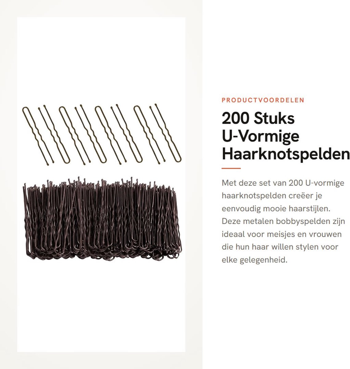 Dailygoods- Haarknotspelden 200 stuks - U-vormige Haarspelden - Bruine Haarclips - Metalen Bobbyspelden - Haarstylingaccessoires - Geschikt voor Vrouwen en Meisjes - Bobby Pins