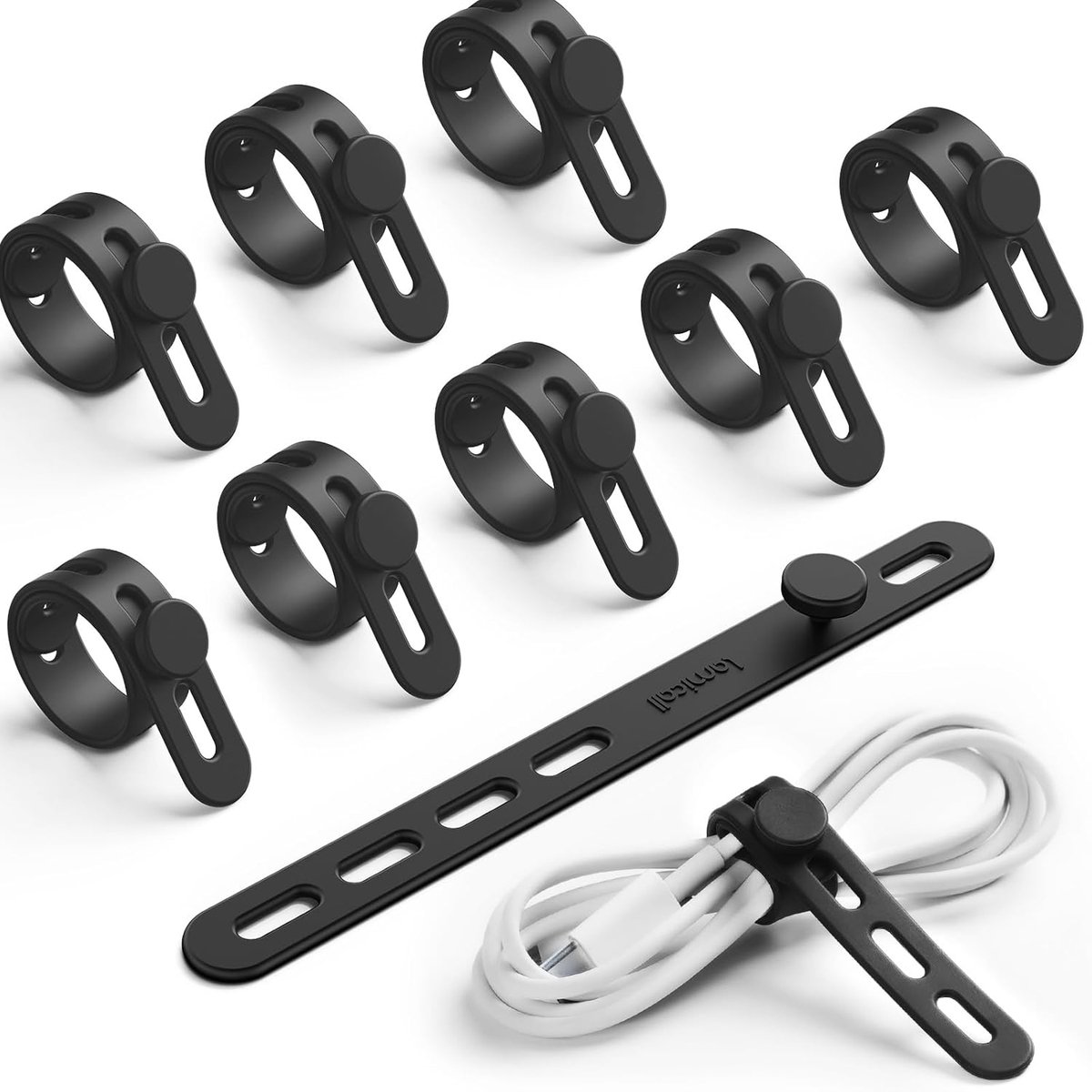 Thijox - 10 Stuks Siliconen Kabelbinders - Herbruikbare Koord Organizer Wrap met Slotgesp - Elastische Verstelbare Oplaadkabelriem - Draadbandbeheer v