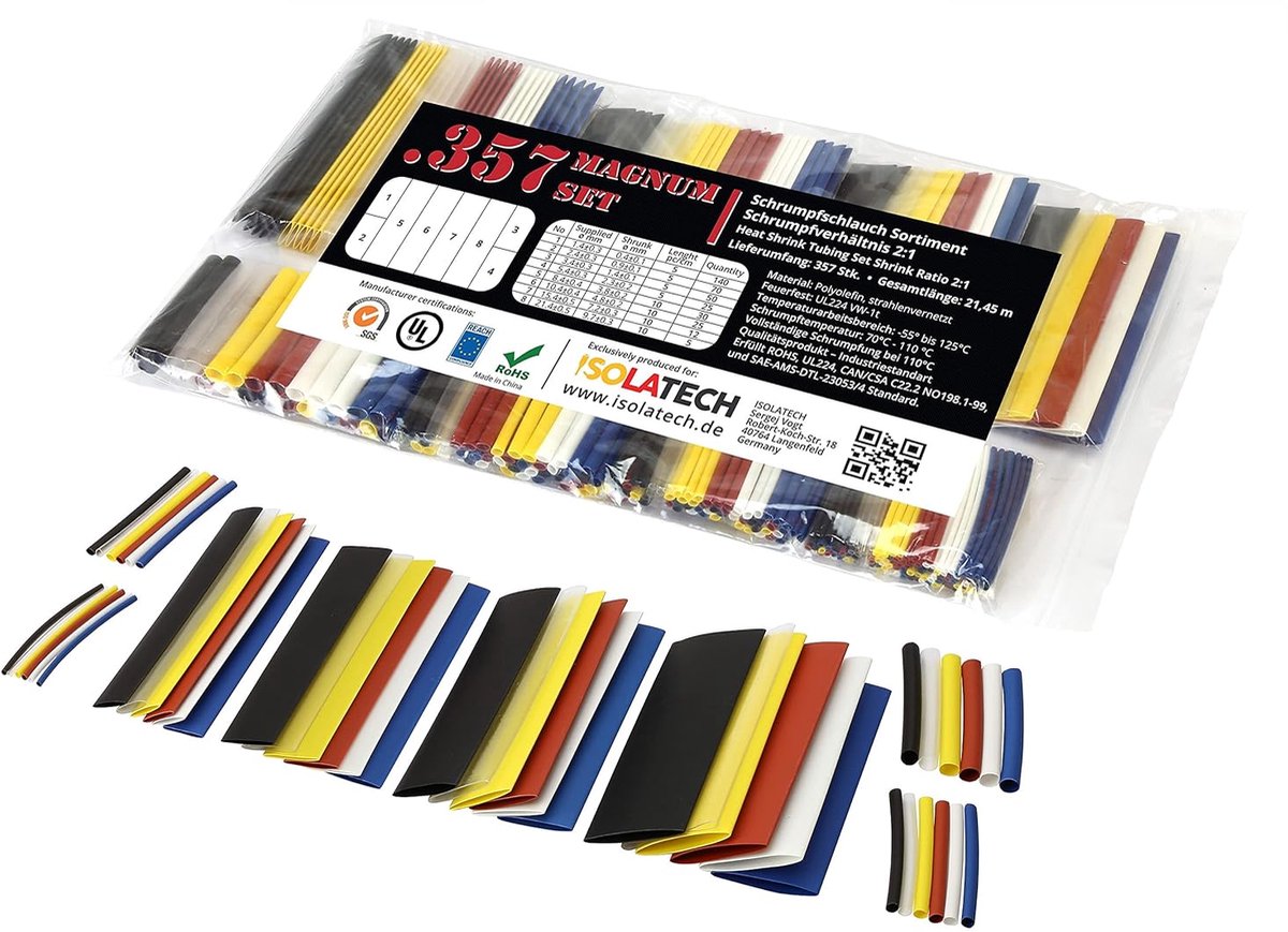 Thijox - 357-delige krimpkousen set ISO-PROFI® assortimentsset 2:1, gemêleerd, krimpverhouding, ideale oplossing voor hobby en professioneel gebruik