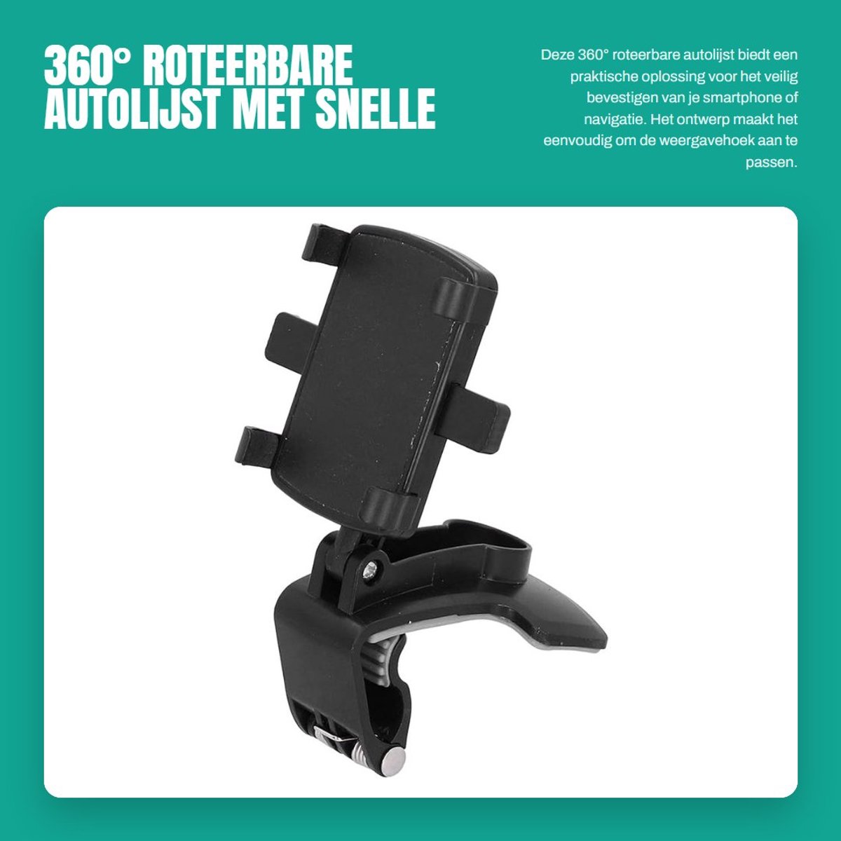 Dailygoods- Autolijst 360° Roteerbaar - Snel Afgifte - Hoogwaardig ABS - Geschikt voor Meeste Telefoons - Duurzaam - Antislip Bescherming - Telefoonhouder