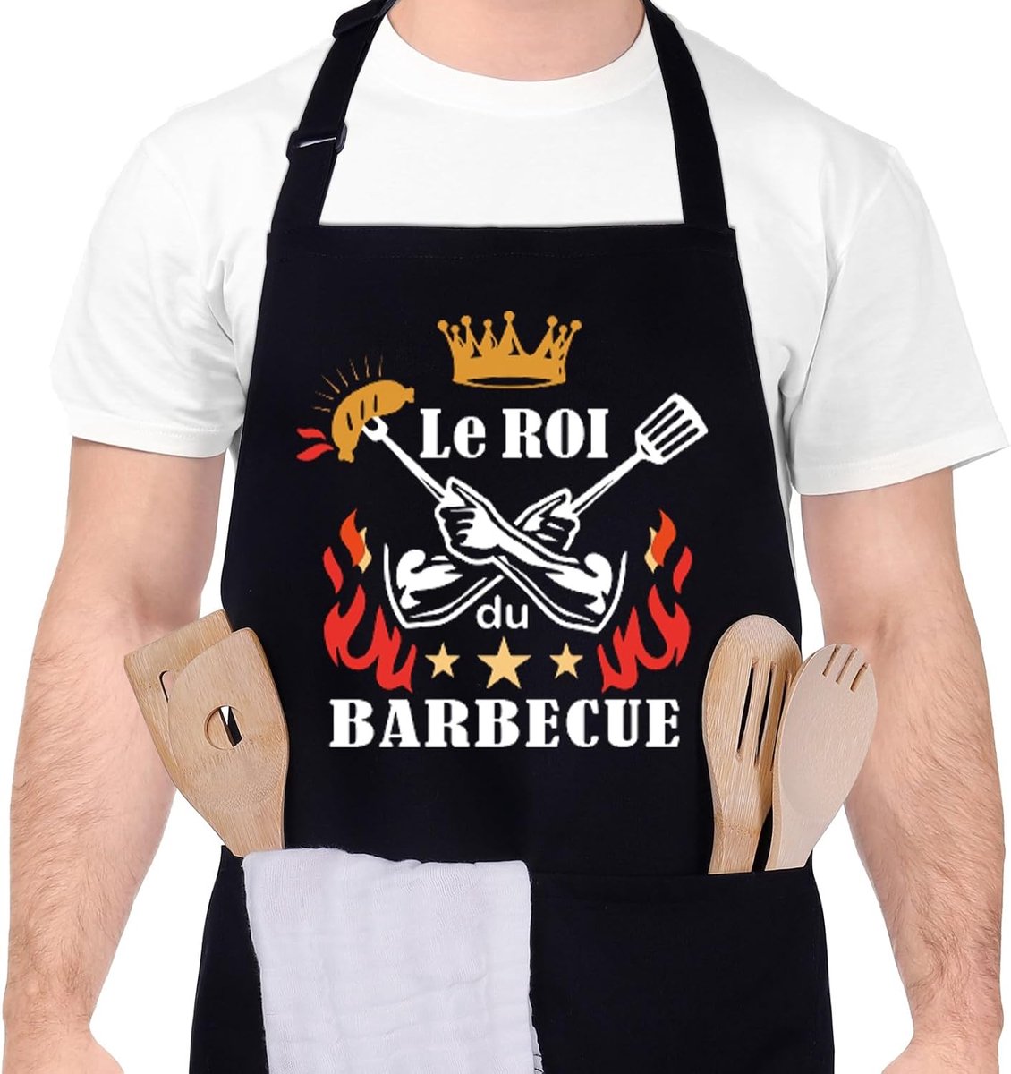 Thijox - Keukenschort voor Heren, Waterdicht BBQ Schort met Verstelbare Band en Zakken, Ideaal Cadeau voor Vaderdag, Zwart, One Size