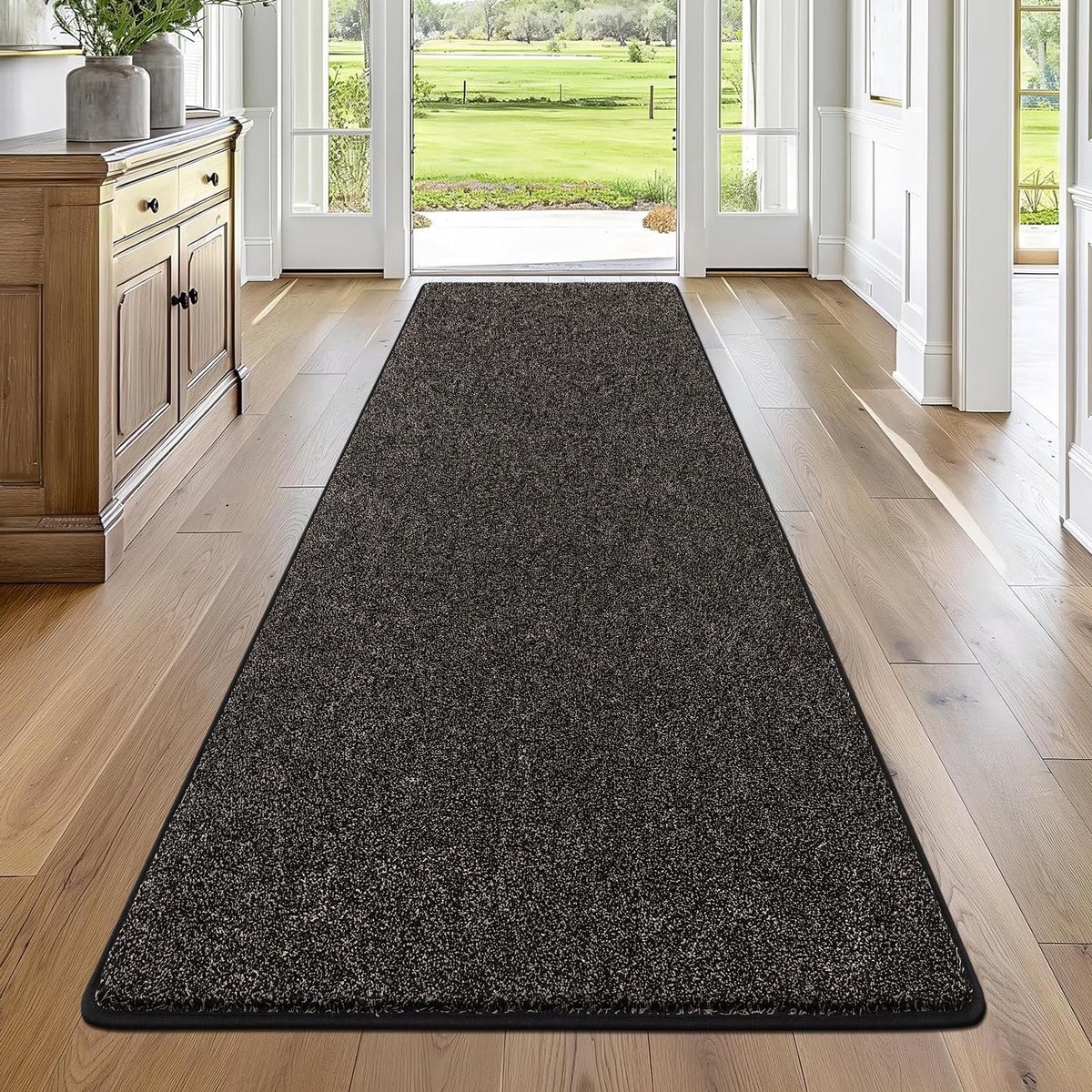 Dailygoods - Enyhom Extra lange tapijtloper voor hal 80 x 300 cm antislip wasbare gangloper absorberend tapijtloper voor entree gang slaapkamer wasruimte, zwart & grijs