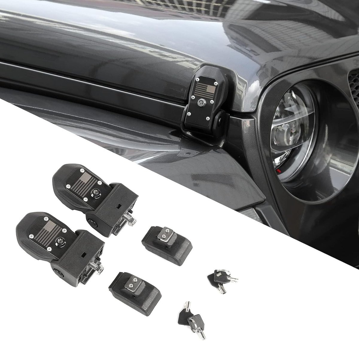Zwarte Hood Catch Locking Accessoires voor Jeep Wrangler JL JLU Gladiator JT 2018-2024 met Verbeterde Beveiliging en Duurzame Kwaliteit
