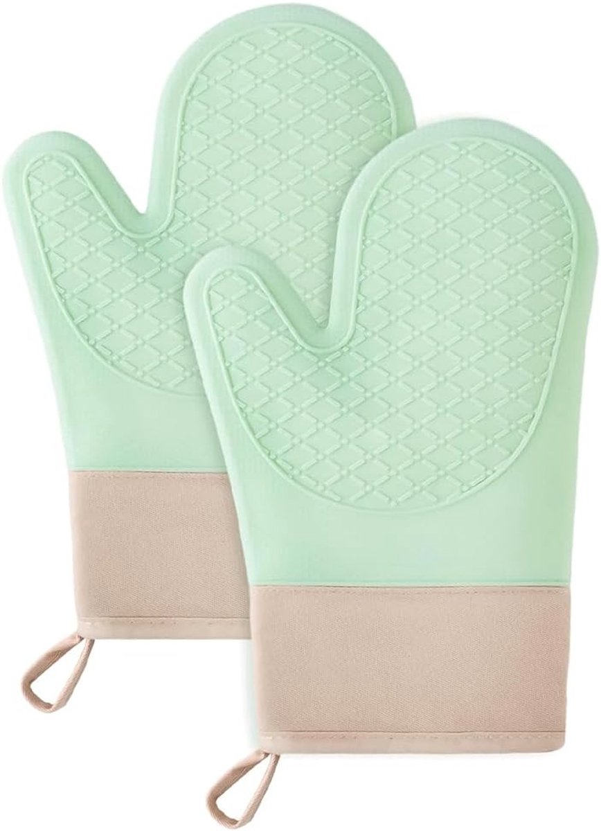 SnelShoppen - Ovenwanten Hittebestendig 2 Stuks, Siliconen Anti-Slip Handschoenen met Katoenen Binnenkant, Groene Pannenlappen voor Koken, Bakken en G