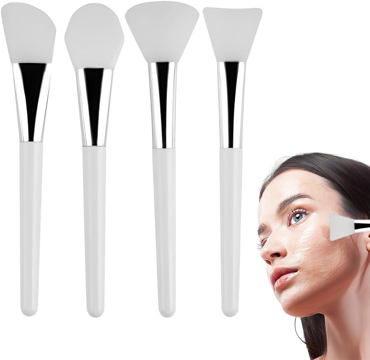 SnelShoppen - Set van 4 Siliconen Maskerkwasten voor Gezichtsmaskers, Oogmaskers, Serums en DIY Huidverzorging, Flexibel en Hygiënisch, Perfecte Appli