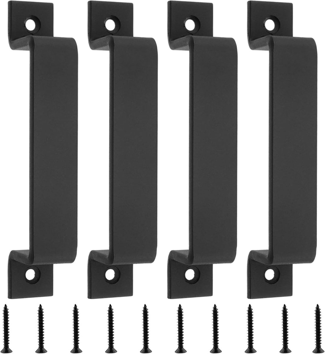 Set van 4 Zwarte Schuifdeuren Handgrepen 166mm Vintage Deurhandgrepen voor Garages, Kasten en Houten Deuren met 8 Schroeven