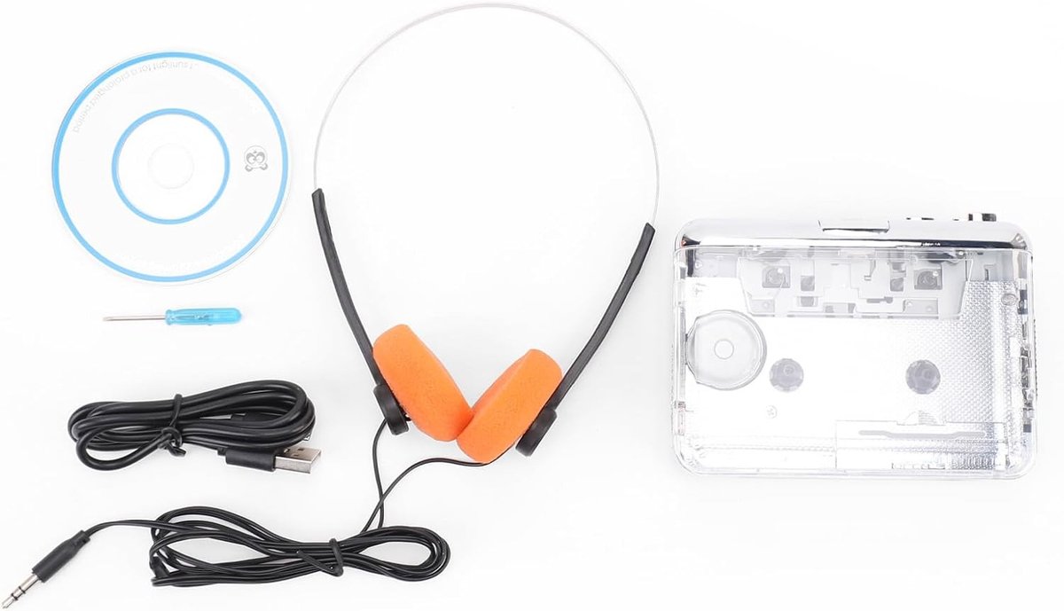 Vintage Cassette Tape Speler met USB naar MP3 Converter, Stereo Magnetisch Hoofd en Duidelijke Geluidskwaliteit, Retro Transparante Behuizing voor Muziekliefhebbers