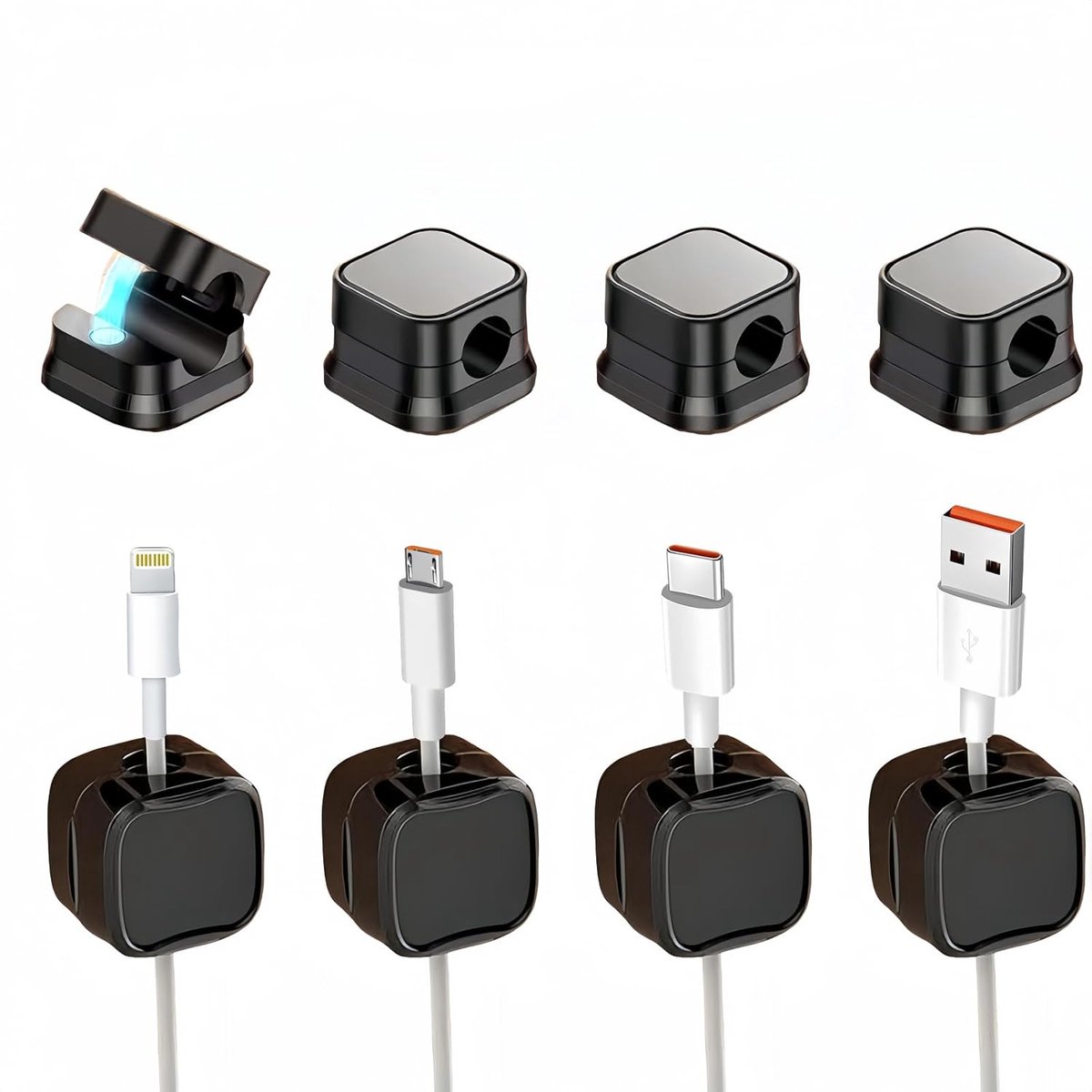 Thijox - Zelfklevende Kabelhouders Set van 8 - Magnetische Kabelclips voor Kabelorganisatie - Ideaal voor Muur, Bureau, Nachtkastje, Oplaadkabel, Data