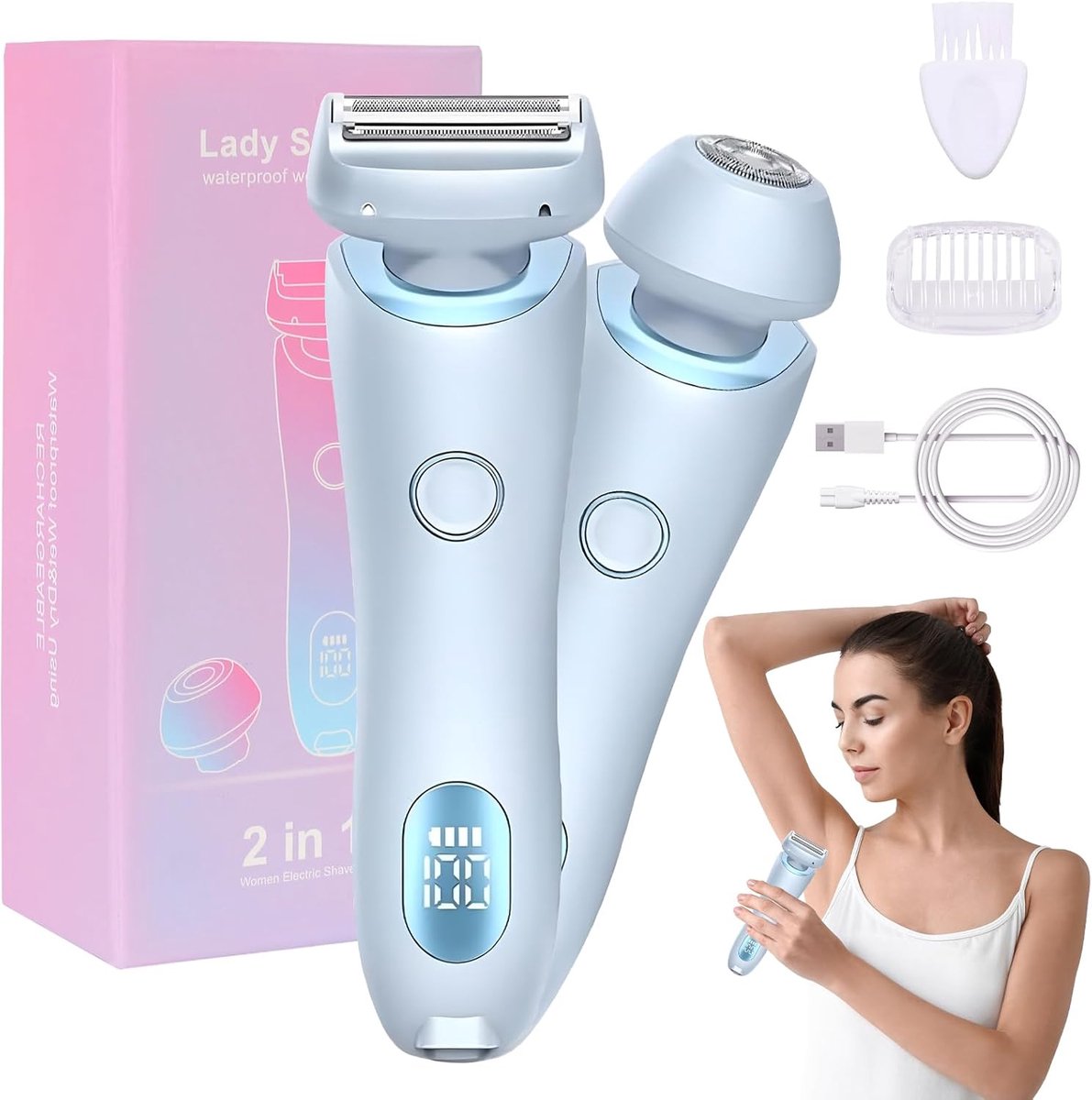 Thijox - Elektrisch Scheerapparaat Dames, 2-in-1 Intieme Trimmer en Epilator, Oplaadbaar, Waterdicht IPX7, Geschikt voor Bikini, Gezicht, Oksels, en B