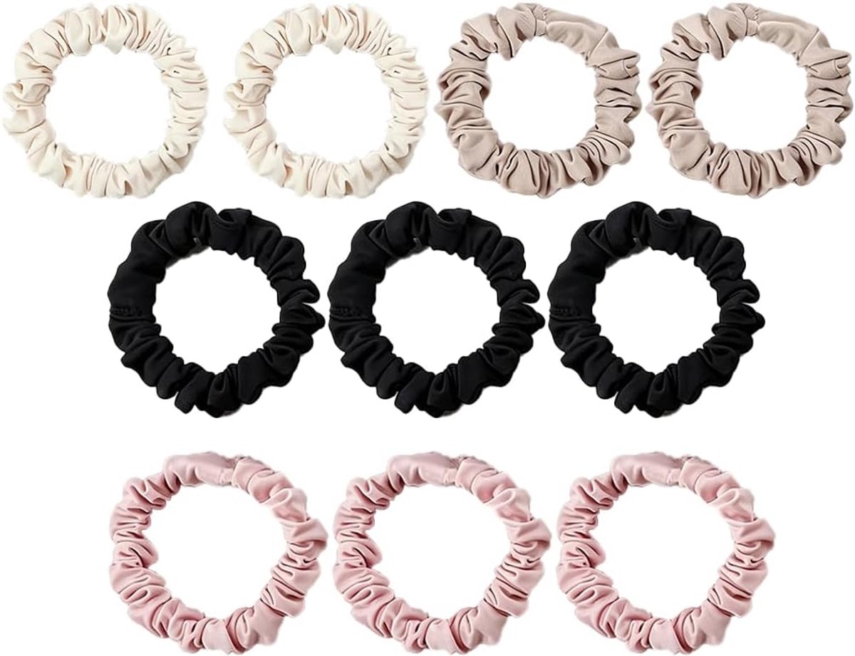 SnelShoppen - Set van 10 haarelastiekjes van zijde en satijn, haarvriendelijke scrunchies zonder metaal, zachte en elastische paardenstaarthouders voo