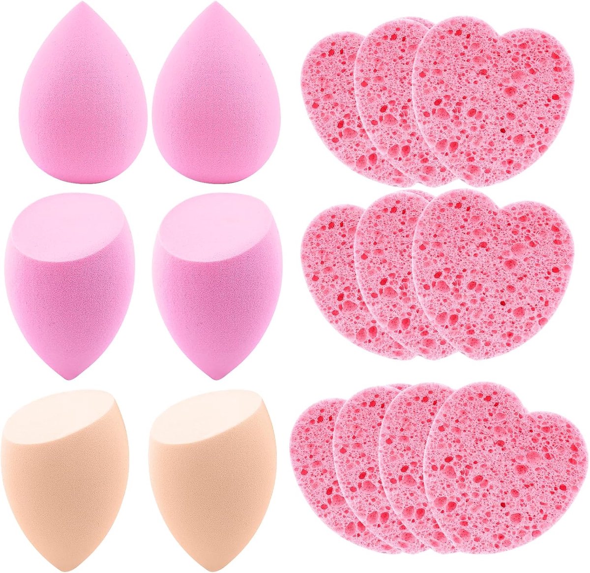 SnelShoppen - Roze Makeup Spons Set, 16 Stuks Zachte Blending Spons voor Foundation, Beauty Blender en Poeder, Ideaal voor Vloeibare en Poeder Make-up