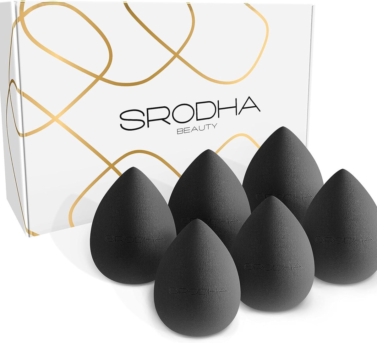 Thijox - Beauty Make-up Sponzen Set | 6-delig Pack | Vloeibare Make-Up Blender Spons | Teardrop Black voor Foundation, Concealer en Poeder