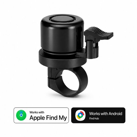 GPS tracker fiets - Werkt met Apple Find My & Android Find Hub - Inclusief GPS tracker - Fietsbel - Zonder abonnement - Onbeperkte lokalisering - Vervangbare batterij - Met geluidssignaal - Fiets tracker - Anti diefstal - Waterdicht - Zwart