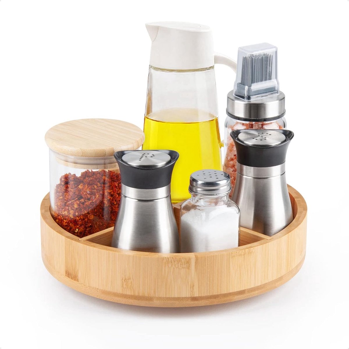 SnelShoppen - Lazy Susan Draaiende Organizer, Bamboe Specerijenrek Rotatable, Multifunctionele Turntable Organizer met Verstelbare Opbergruimte voor K