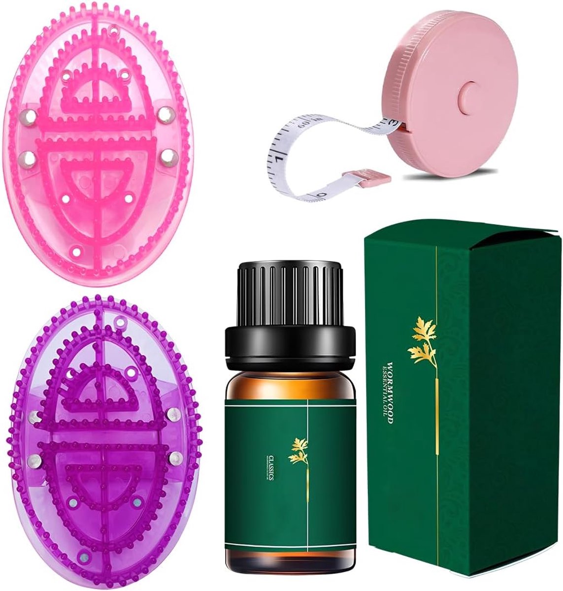 Thijox - Massageborstel Set van 2 (Paars + Roze) - Magnetische Meridiaanmassageborstel met 10 ml Etherische Olie - Stimuleert Doorbloeding & Verminder