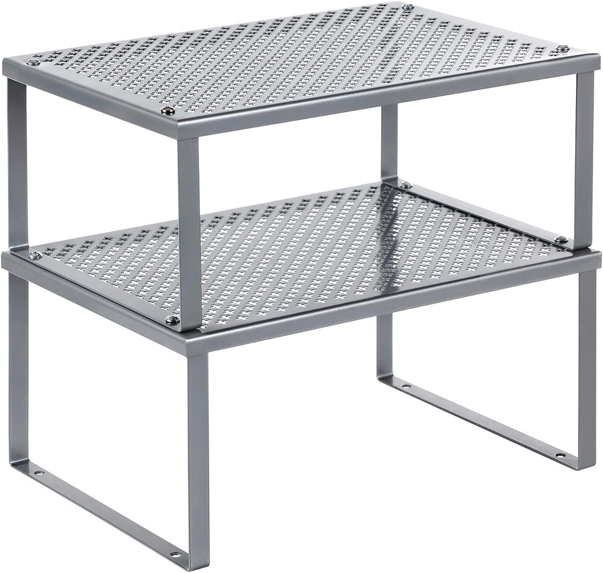 Thijox - 2-delige set Kruidenrek Keukenrek Keukenorganizer Uitbreidbaar en Stapelbaar Klein Rek van Metaal in Zilver voor Keuken en Kruidenset