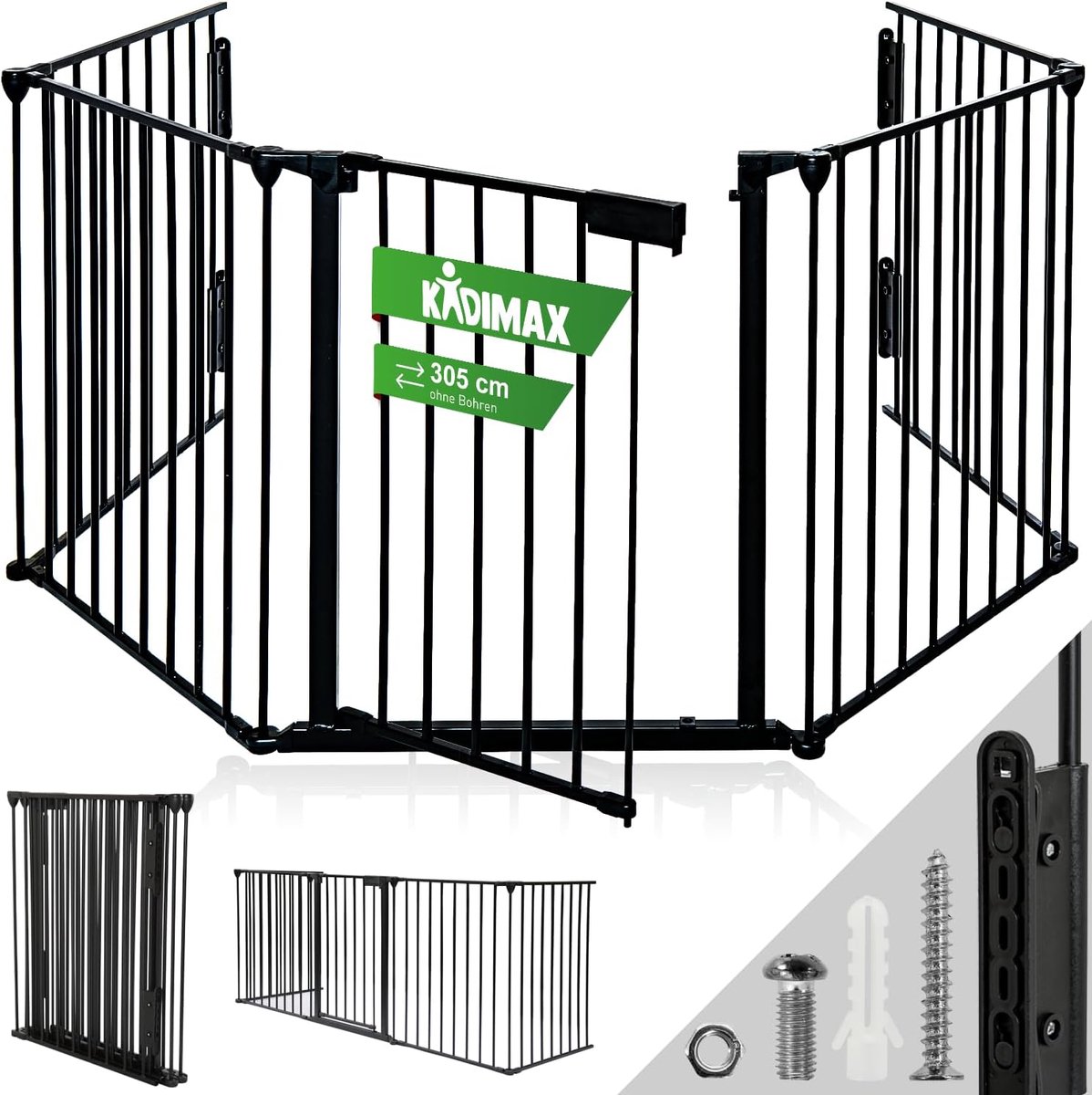 SnelShoppen - Panorama24 Schouwbescherming met 5 Elementen, Totaal Lengte 300 cm, Hoogte 75 cm, Zwart, Inclusief Deur en Montagemateriaal voor Kindere