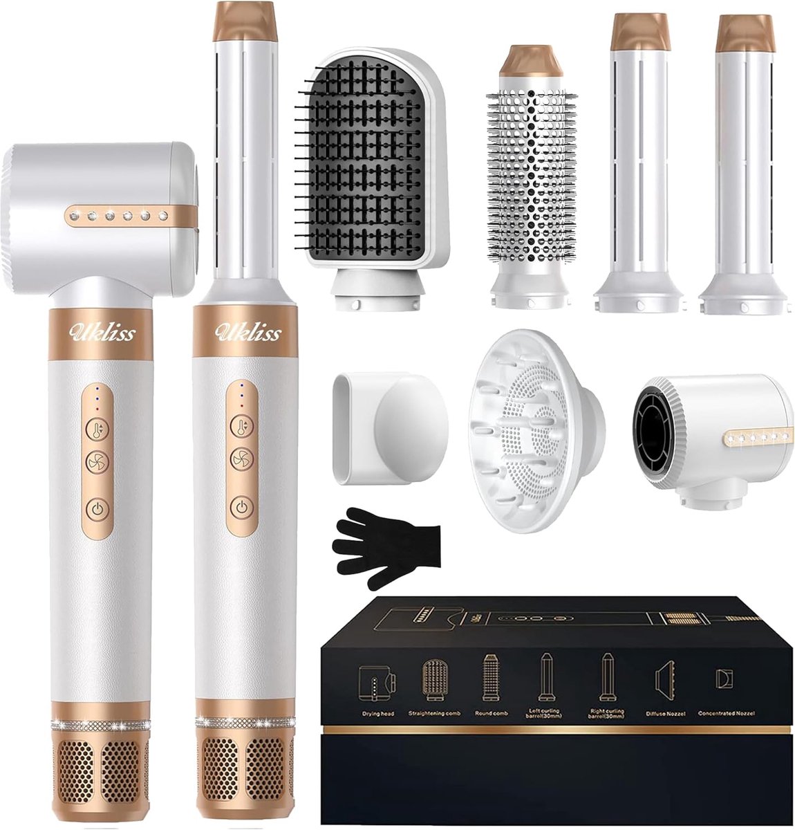 Thijox - 7-in-1 Airstyler & Haardroger Pro, Hoge Snelheid 110.000 tpm, Luchtkrultang, Föhnborstel, Ronde Borstelföhnborstel, Haarstyler Set voor Dames