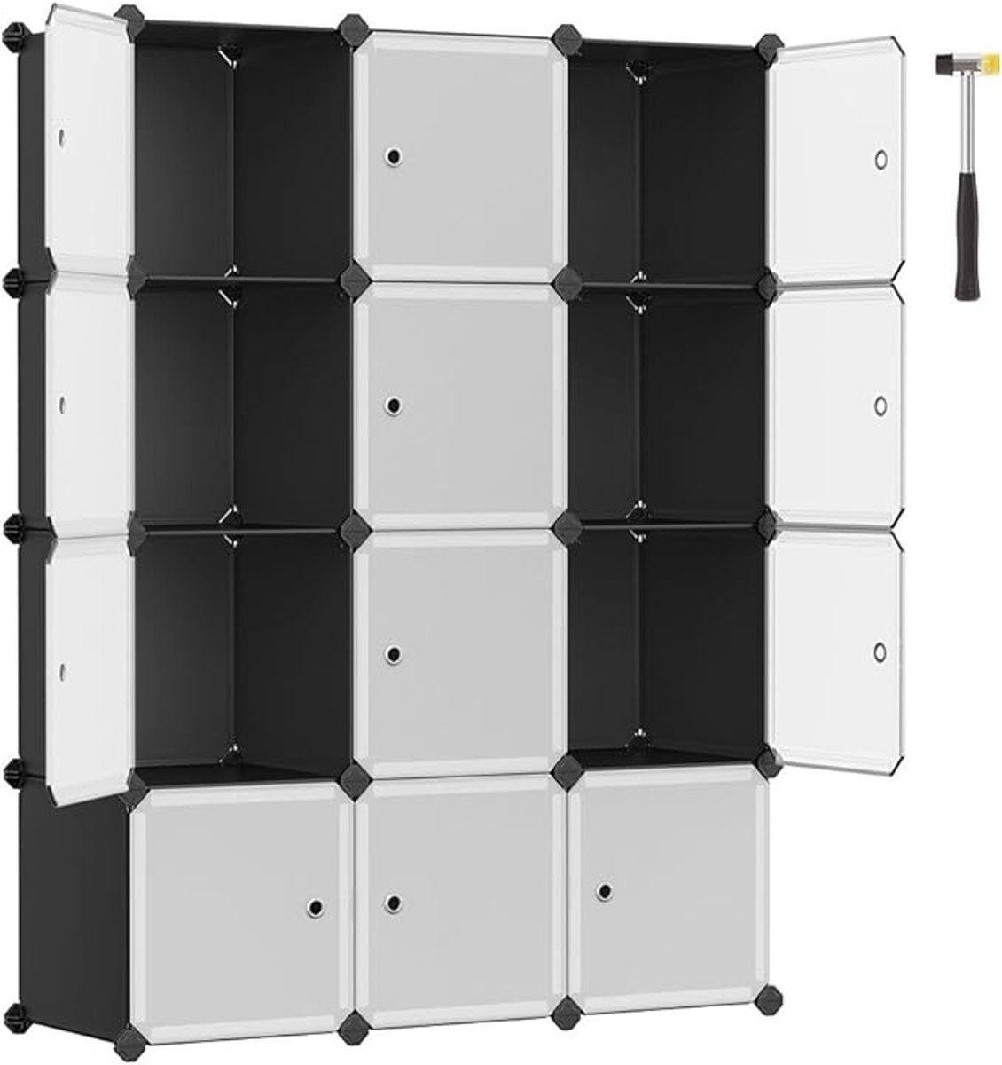 Kunststof Opbergsysteem met 12 Kubussen - Modulaire Schoenenkast met Deuren - Opbergkast v