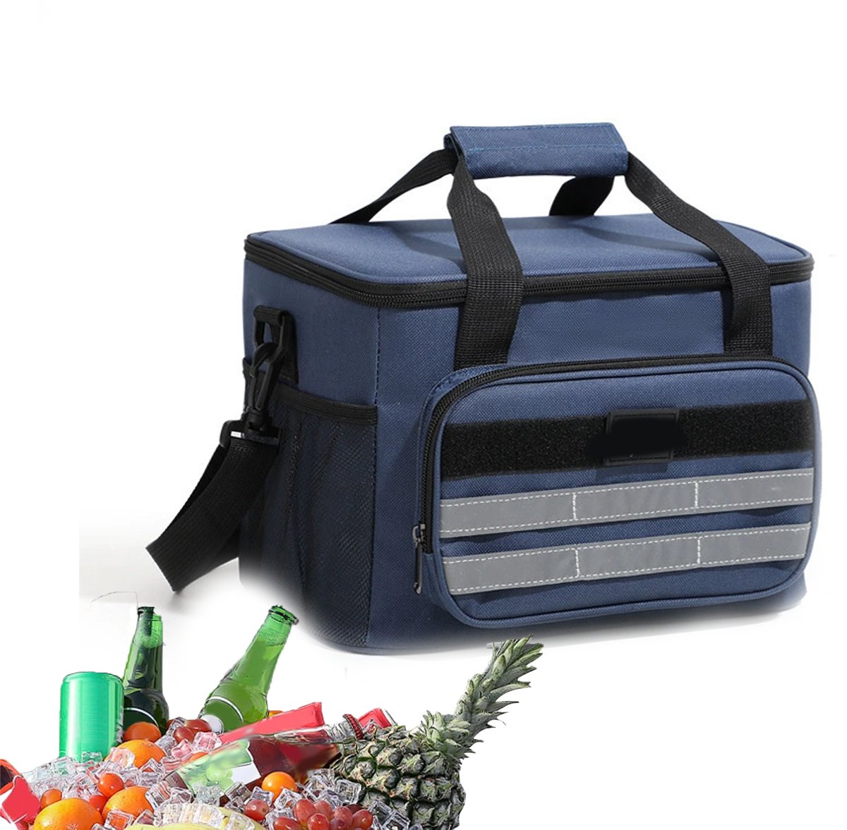 KZQ Geïsoleerde strandkoeltas en lunchbox - Lichtgewicht waterdicht met handvat en meerdere vakken - Geschikt voor kamperen picknick en reizen - Marineblauw