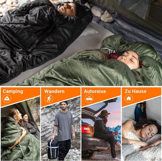 SnelShoppen - Flanellen Slaapzak XXL voor Volwassenen, 3-4 Seizoenen, Warme Slaapzak met Ritssluiting voor Armen, Ideaal voor Camping en Outdoor Activ van Snelshoppen — afbeelding 4
