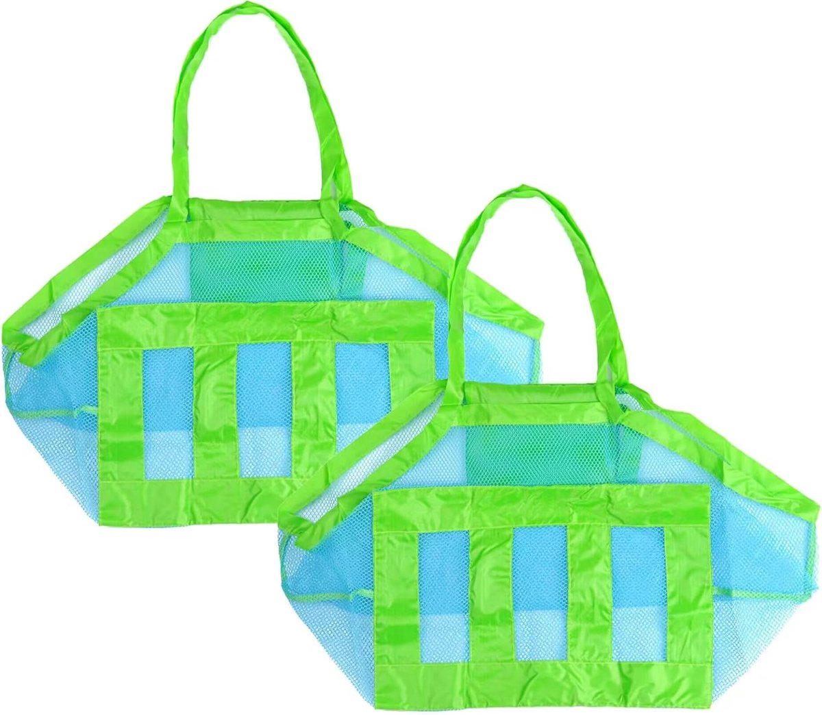 SnelShoppen - Grote Strandtas met Speelgoed, 2 Stuks, Herbruikbare Zomertas, Mesh Tas, Blauw, Geschikt voor Kinderspeelgoed, Vakantie en Zwembad