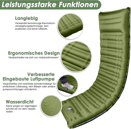 SnelShoppen - Opblaasbaar Campingmatras 12cm Dik met Kussen, Lichtgewicht en Waterdicht, Ideaal voor Backpacken, Tent, Strand en Kampeeruitjes van Snelshoppen — afbeelding 4