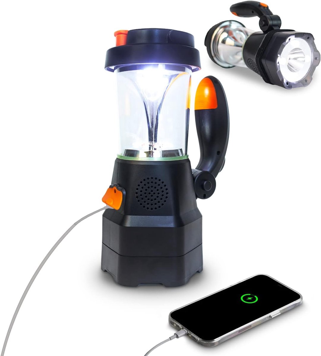 SnelShoppen - 4en1 LED Campinglamp met Oplaadbare USB & Hand Crank, Noodradio, Powerbank en SOS Alarm - Ideaal voor Kamperen, Stroomuitval en Blackout