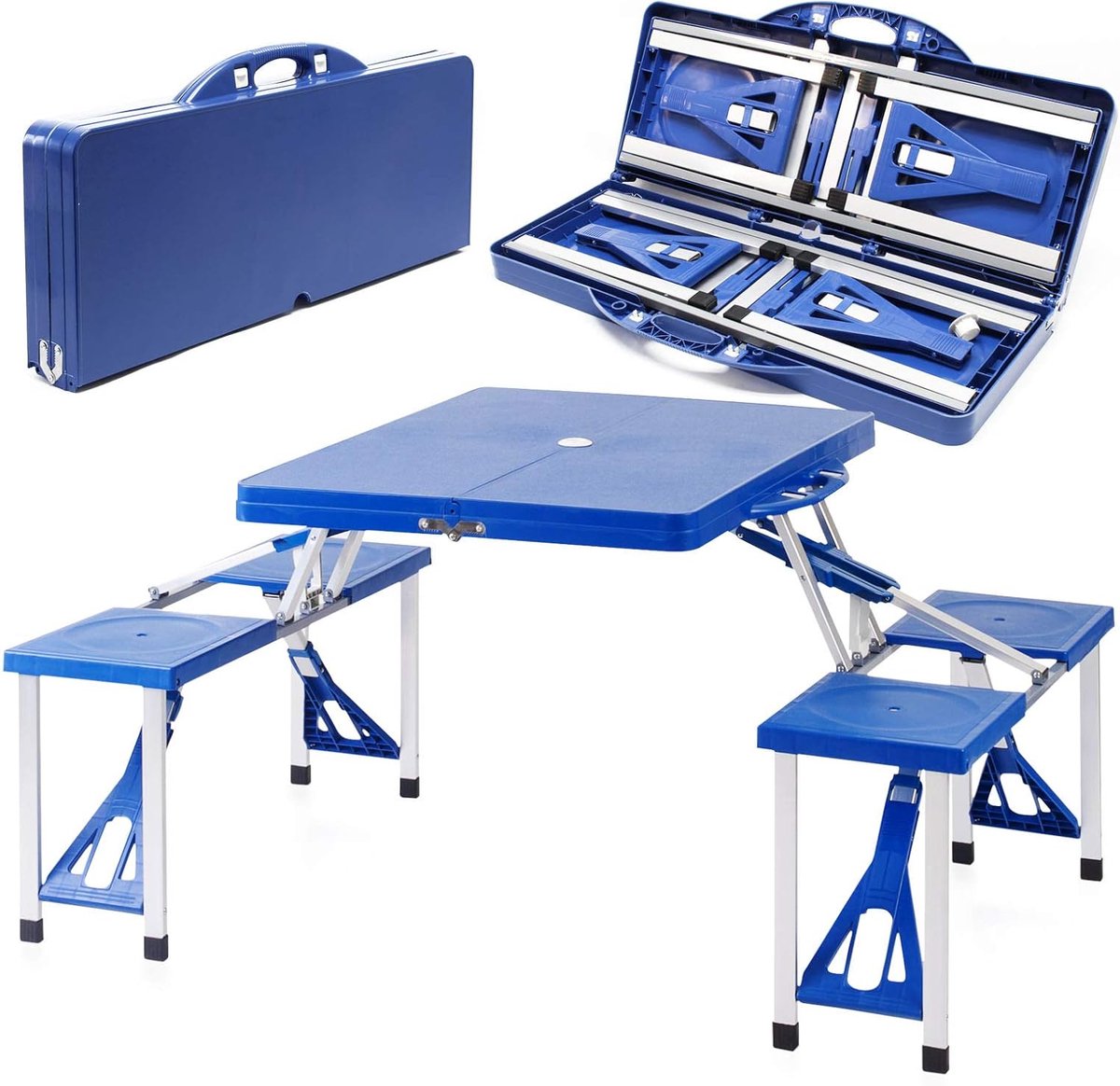 Thijox - Campingtafelset met 4 Opvouwbare Stoelen - Kunststof Picknicktafel Set - Ideaal voor Kamperen, Tuin, Balkon, Vissen en Feesten - Compact en L