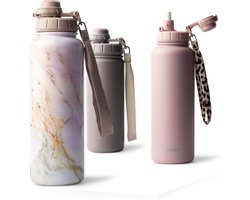 Thijox - MAMEIDO Thermosfles 700 ml met Rietje en 2-in-1 Sportdop | Lekvrij & BPA-vrij | Pearl Marble | Ideaal voor Sport, Camping, en Dagelijks Gebru