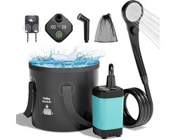 Thijox - Draagbare Campingdouche Set - 6000 mAh Oplaadbare Powerzuigpomp met Smart Display, Multi-modi Sproeikop en 5 Gallon Vouwbare Emmer voor Outdo