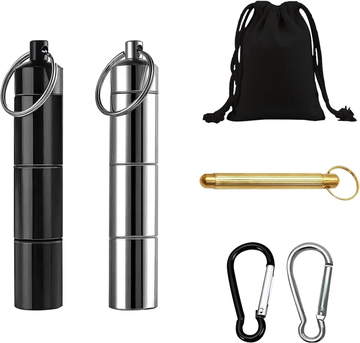 SnelShoppen - 4 Pcs Mini Zoutstrooier Set - Draagbare Mini Kruidpotjes met Lepel en Koordtas - Ideaal voor Kamperen, Picknick, Barbecue en Keuken