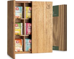 Thijox - Theedoos van Eikenhout met 9 Vakken - Duurzame Tea Box zonder Kunststof - Wandopslag met Accessoires voor Keuken en Thuisgebruik