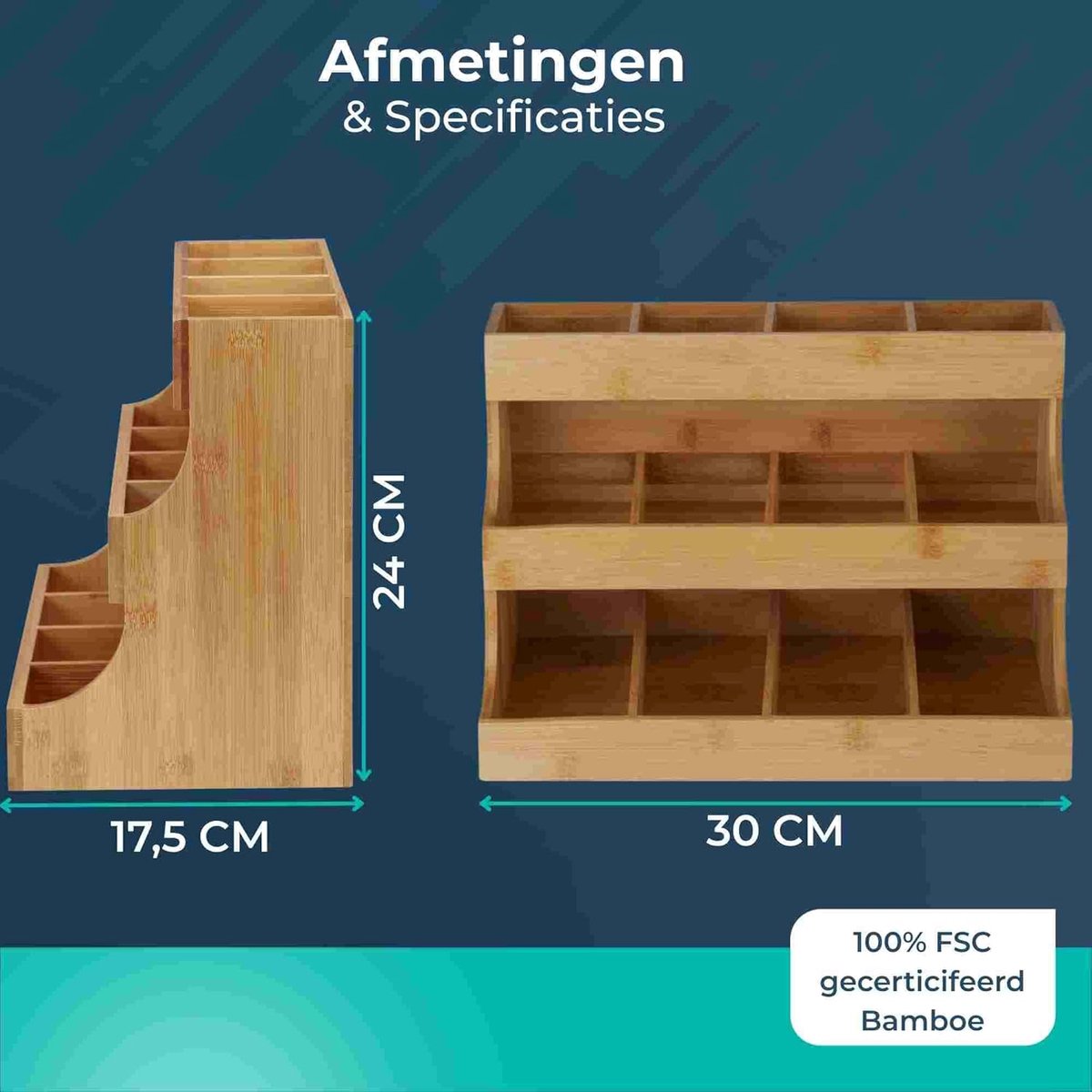 SnelShoppen - Theedoos 12 Vaks - Bamboe Thee Organizer - Stijlvolle Theehouder - Theebox Display voor Keuken en Tafel - Theezak Organiser Hout - Ideaa — cadeau in Wonen & Interieur - foto 5