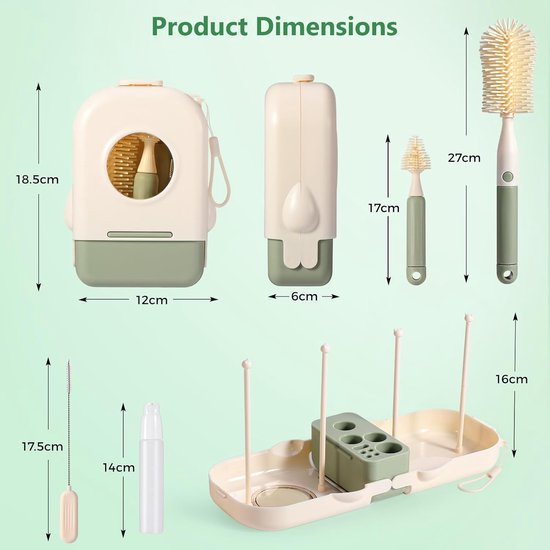 Thijox - 7-in-1 Flessenborstel Baby Set met Siliconen Flessenborstel, Tepelborstel, Stroborstel, Zeepdispenser en Droogrek voor Keuken en Babyverzorgi van Thijox — afbeelding 4