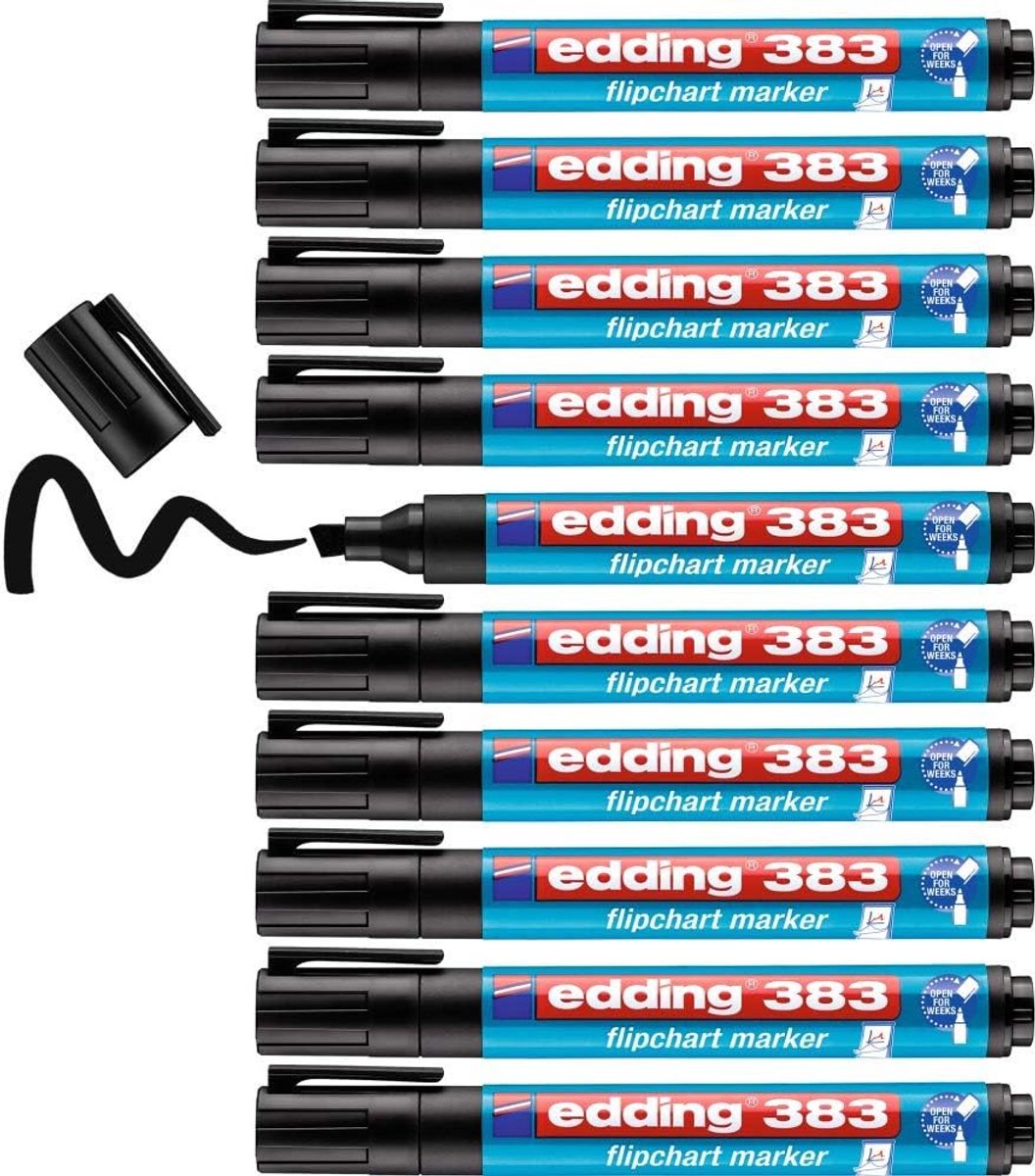 Thijox - 10 Stuks Flipchart Marker Zwart - Beitelvormige Punt 1-5 mm - Droog en Niet Doorbloeden - Perfect voor Presentaties en Workshops
