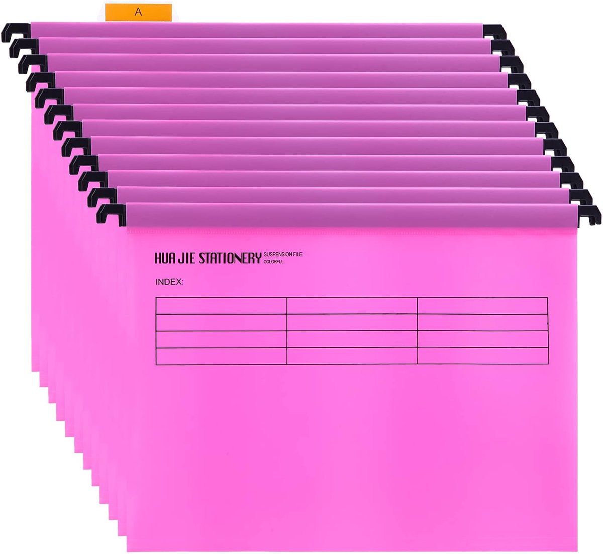 Thijox - 12 Stuks A4 Hangmappen met Tabbladen en Kaartinzetstukken - Roze Plastic Archiefmappen voor Kantoor, Thuis, School en Bibliotheek