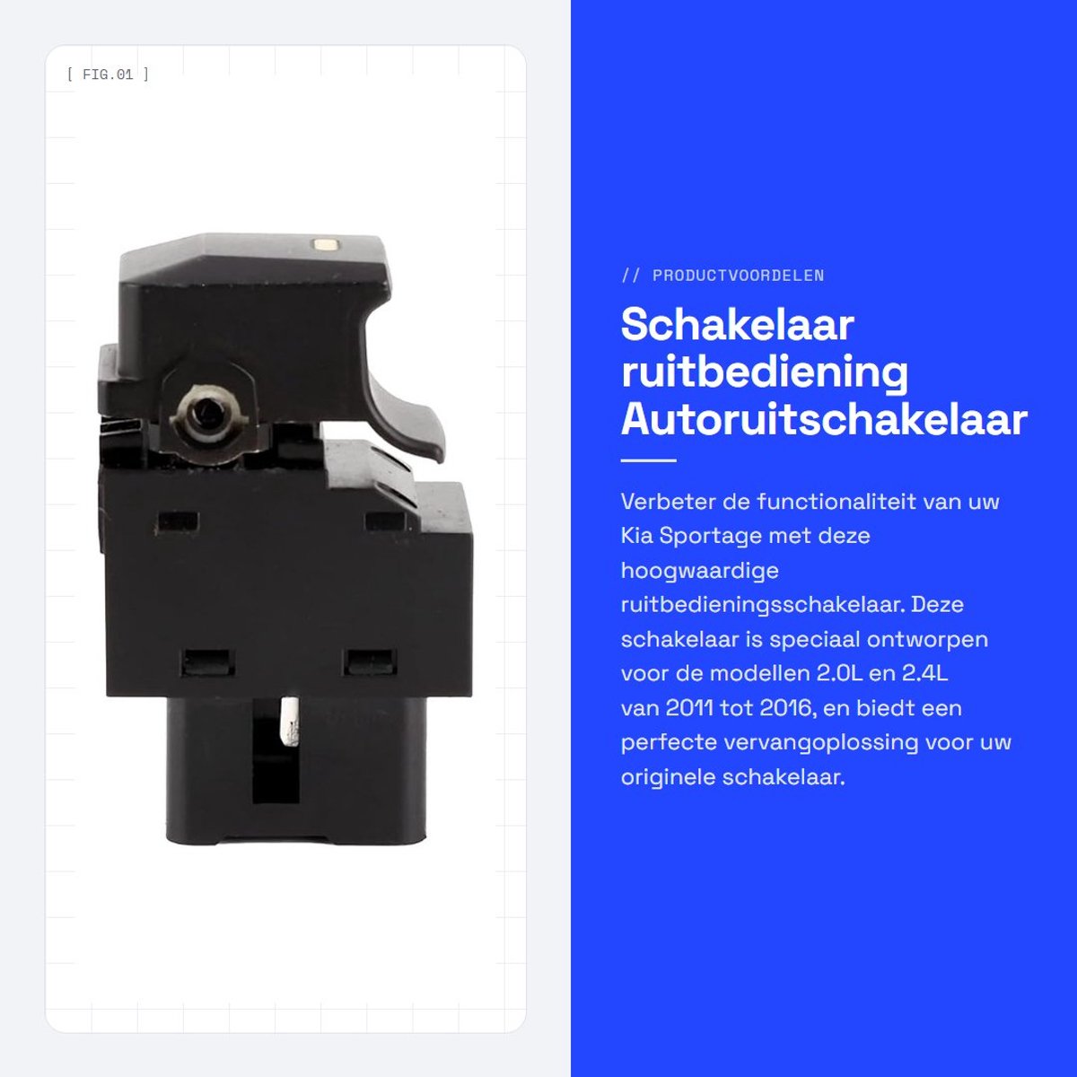 Dailygoods - Schakelaar ruitbediening - Autoruitschakelaar - Hoge gevoeligheid - Geschikt voor Kia Sportage 2011-2016 - OEM-nummer 93580-3W000 - Kwali...